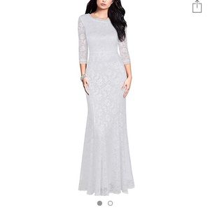 Long White floral lace dress 3/4 sleeve